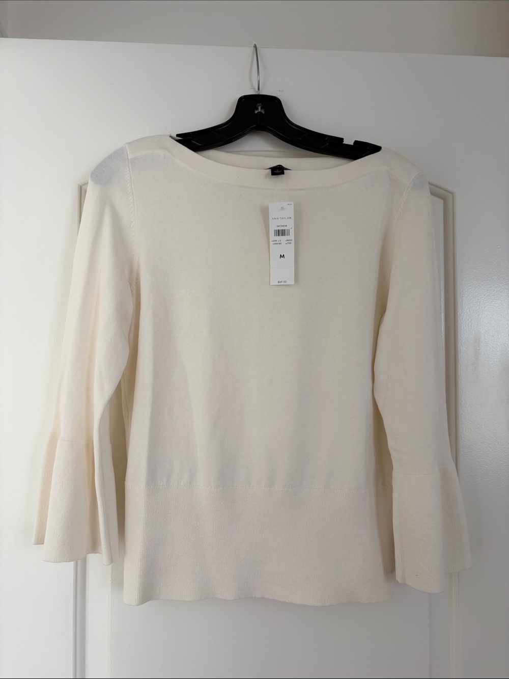 Ann Taylor Cream Bell Sleeve Knit Top